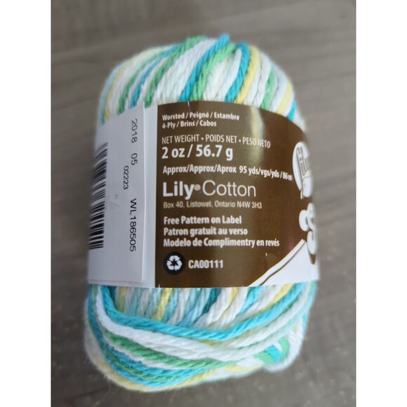 Lily Sugar n Cream Yarn Mod Ombre 2oz 95 yd Cotton Variegated Green Yellow White - Picture 3 of 4